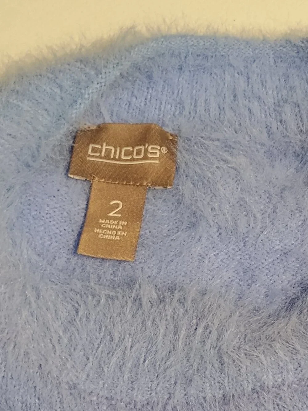 Chico’s Blue Fuzzy Eyelash Knit Sweater Size 2 / Large
